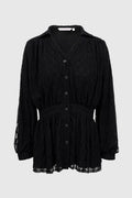 monogram lace puff shirt in black by buttonscarves