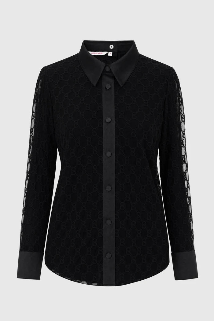 monogram lace shirt in black by buttonscarves