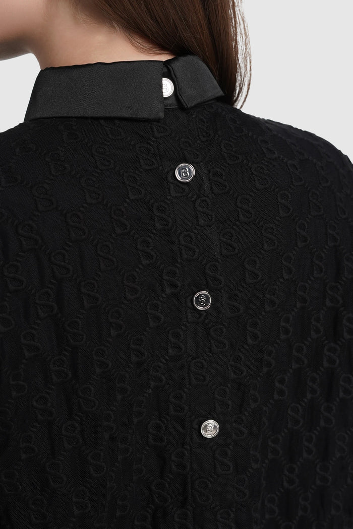 monogram lace shirt in black by buttonscarves back view