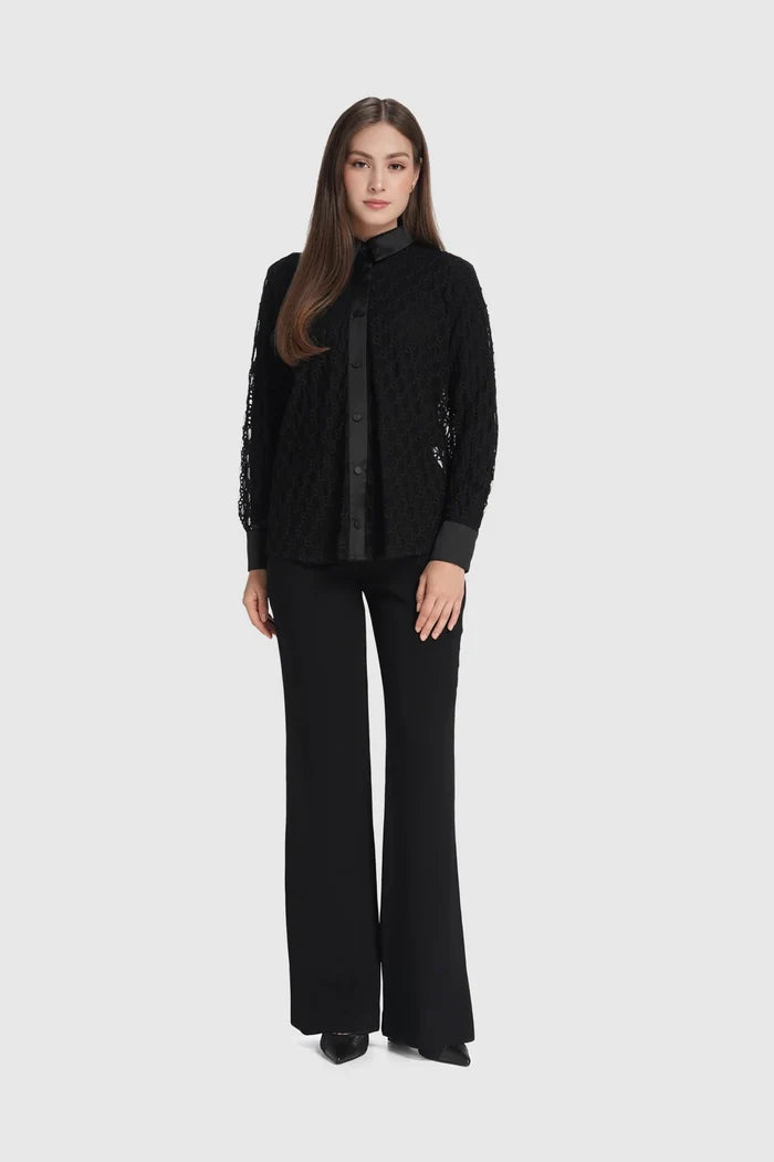 monogram lace shirt in black by buttonscarves
