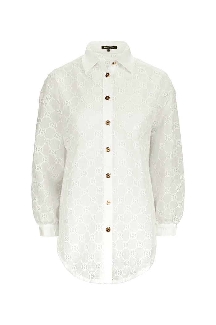 monogram lace shirt in white by buttonscarves