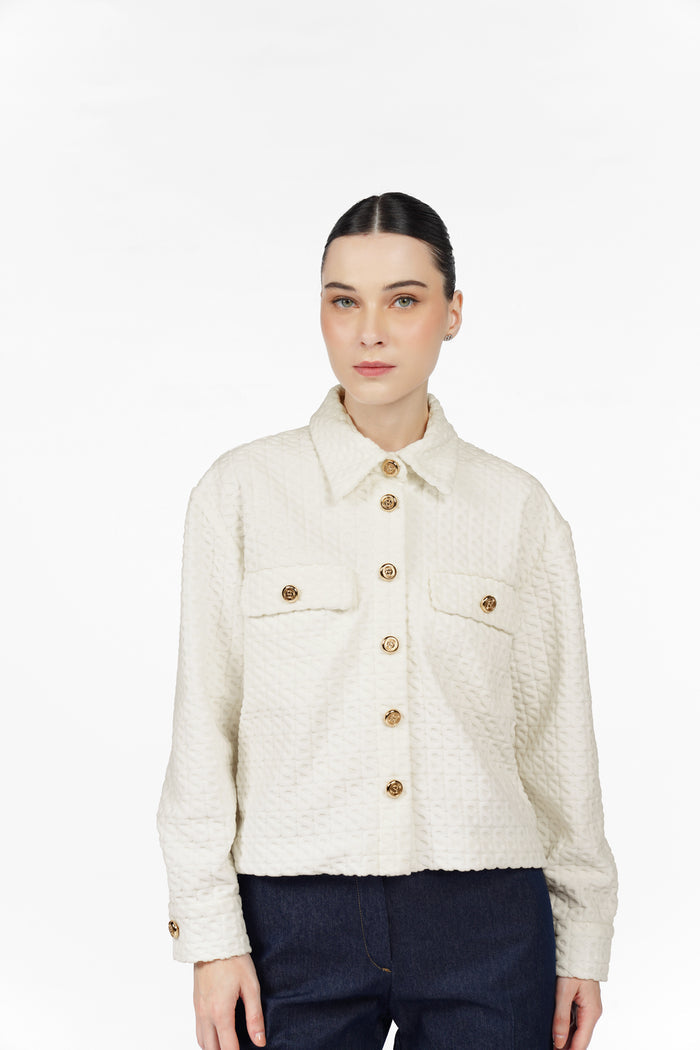 Monogram Luna Knit Crop Jacket - White