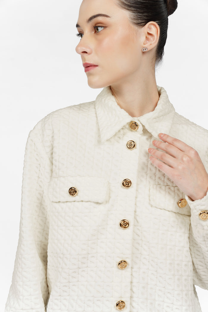 Monogram Luna Knit Crop Jacket - White