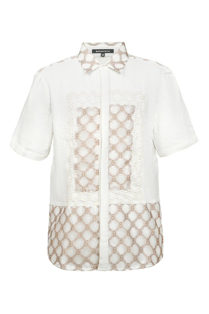 Monogram Men Shirt Short Sleeve - Cream