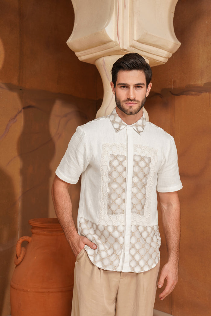 Monogram Men Shirt Short Sleeve - Cream