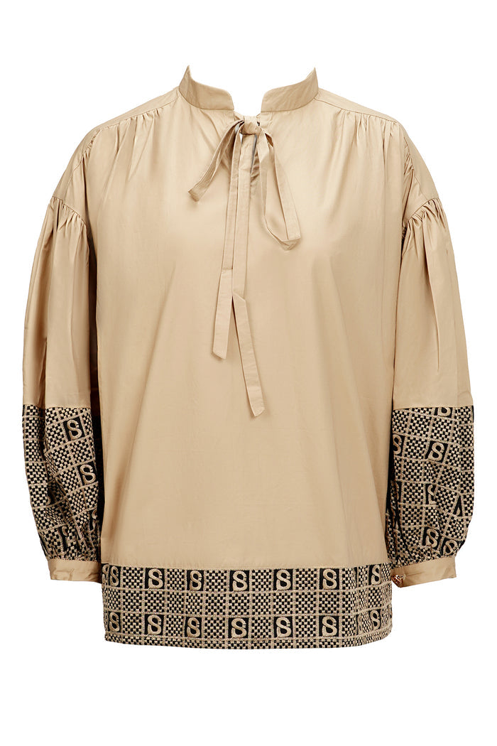 Monogram Plaid Blouse - Beige