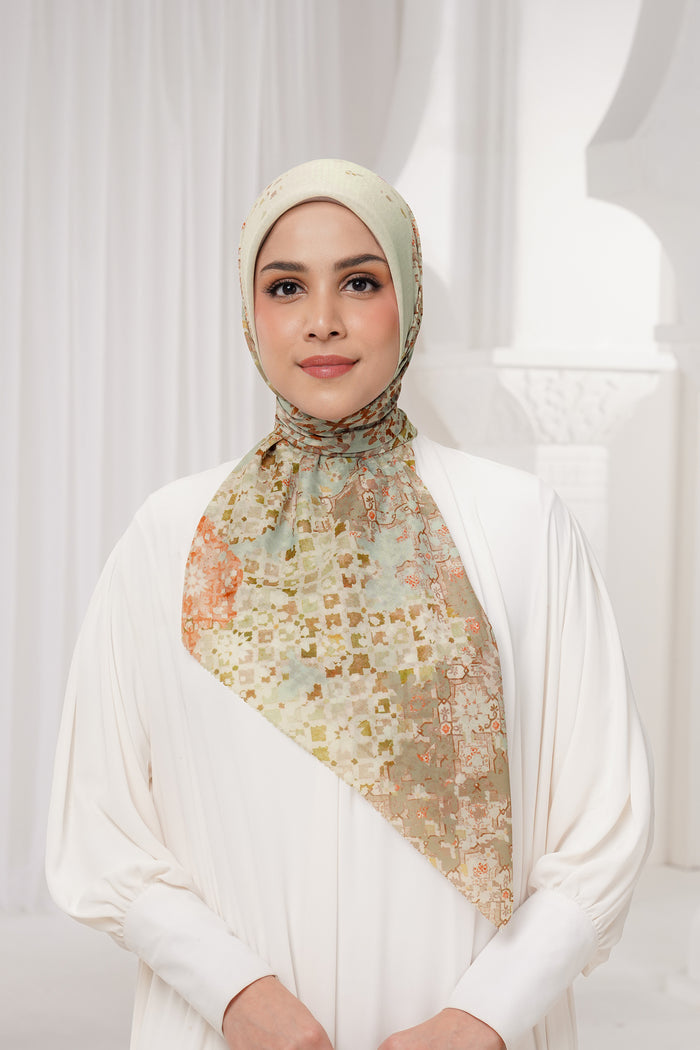 moroccan printed square scarf in ivory by buttonscarves front view