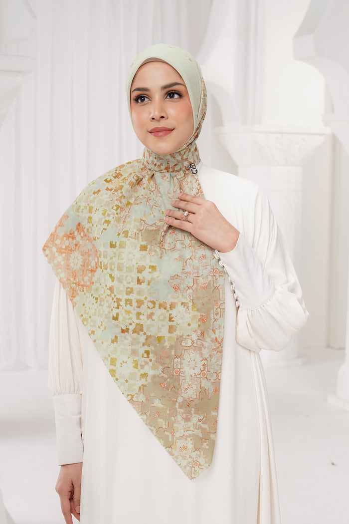 moroccan printed square scarf in ivory by buttonscarves style look