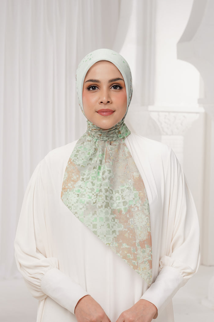 moroccan printed square scarf in jasmine by buttonscarves front view