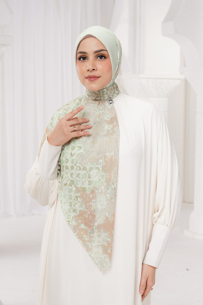moroccan printed square scarf in jasmine by buttonscarves style look