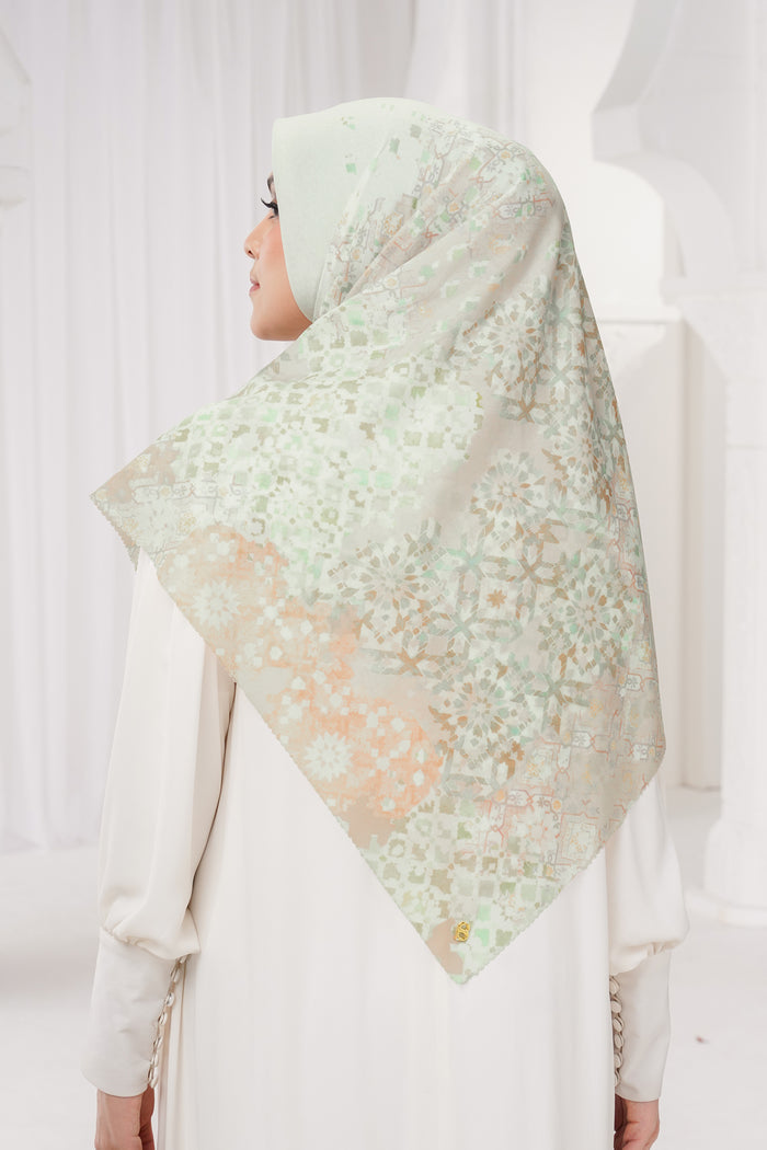moroccan printed square scarf in jasmine by buttonscarves back view