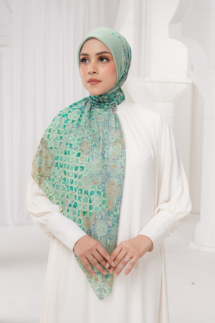 moroccan printed square scarf in jewel by buttonscarves style look