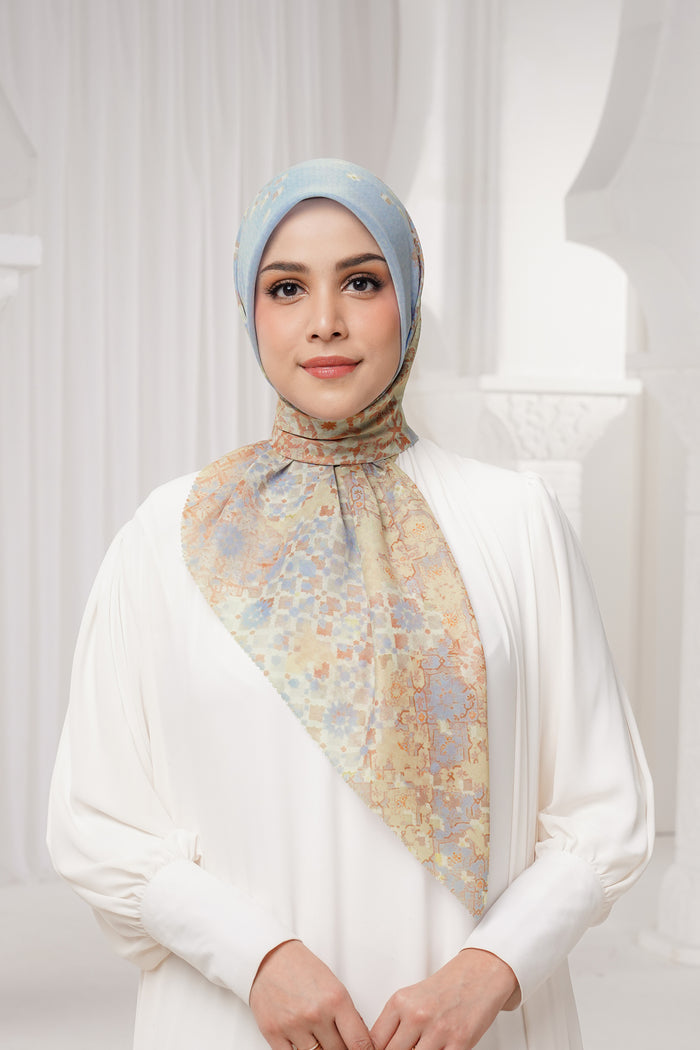 moroccan printed square scarf in oasis by buttonscarves front view