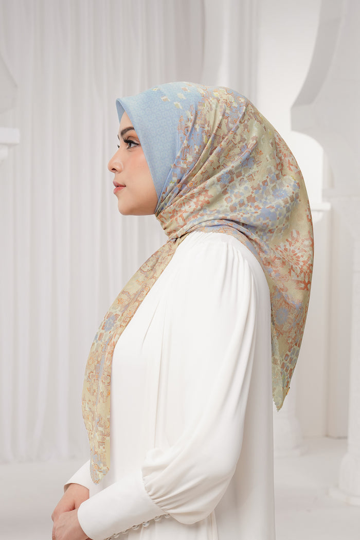 moroccan printed square scarf in oasis by buttonscarves side view