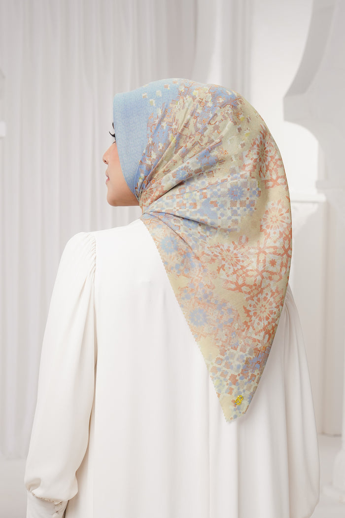 moroccan printed square scarf in oasis by buttonscarves back view