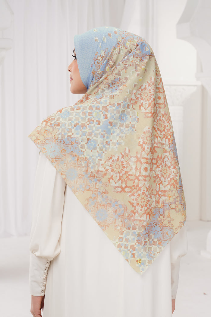moroccan printed square scarf in oasis by buttonscarves back view
