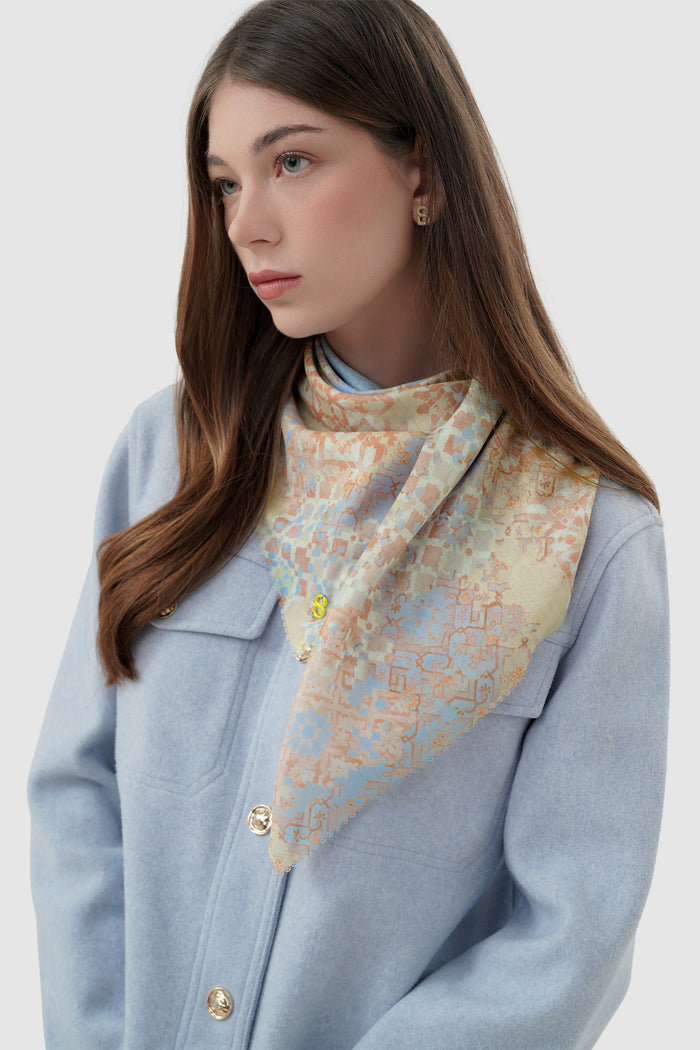 moroccan printed square scarf in oasis by buttonscarves style look