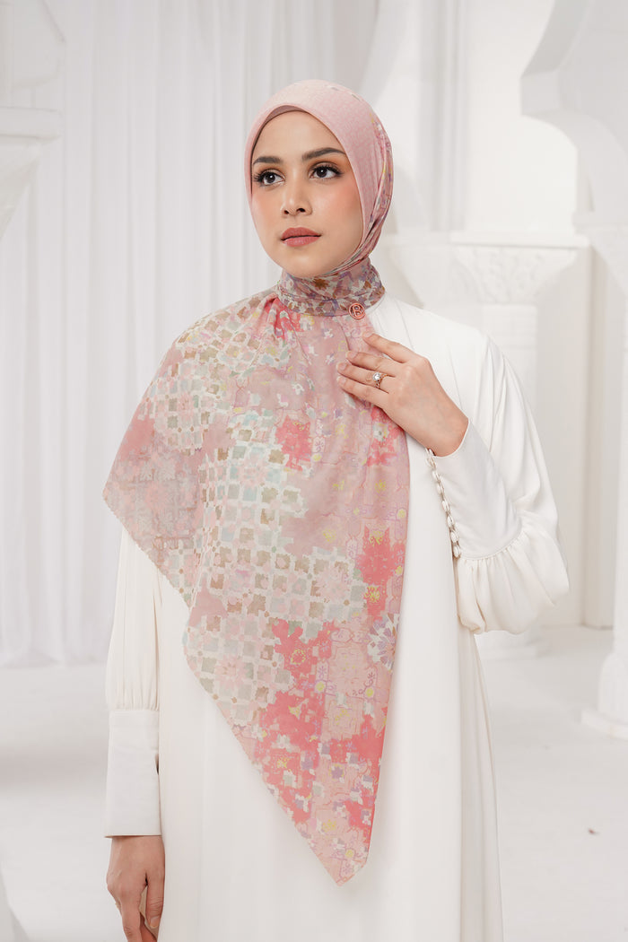 moroccan printed square scarf in rosewater by buttonscarves style look