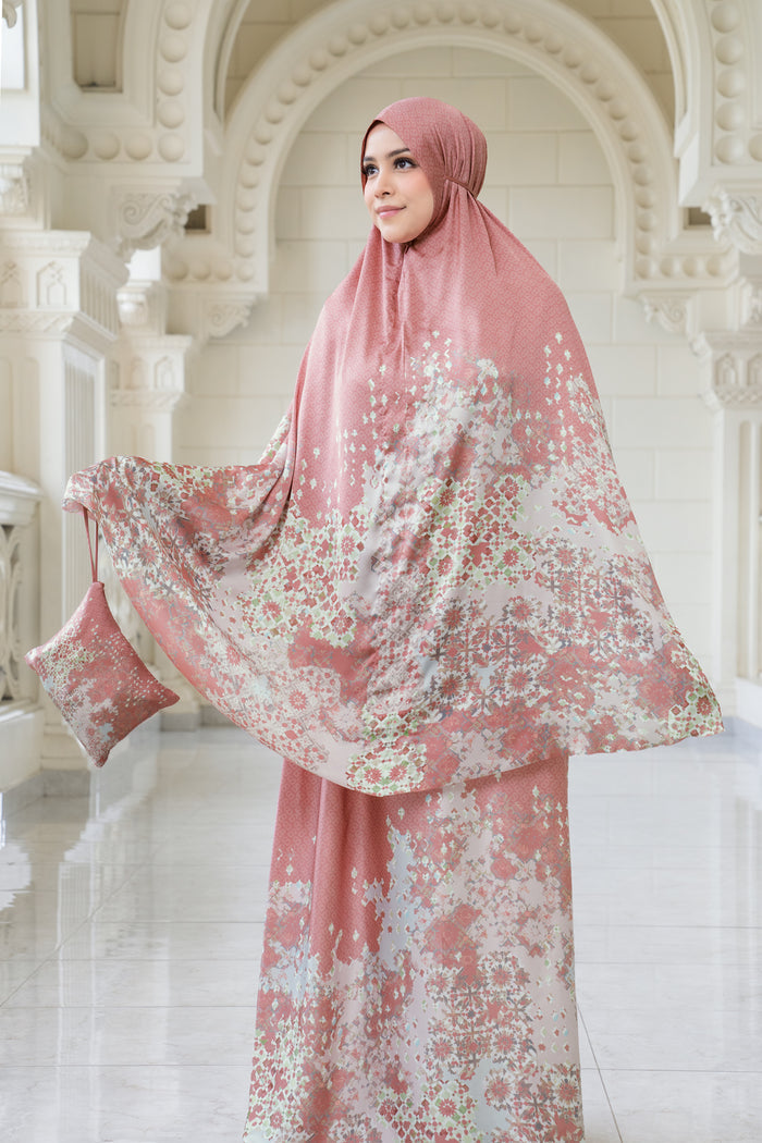 moroccan satin silk prayer robe in azalea by buttonscarves