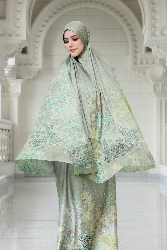 moroccan satin silk prayer robe in dune by buttonscarves pattern