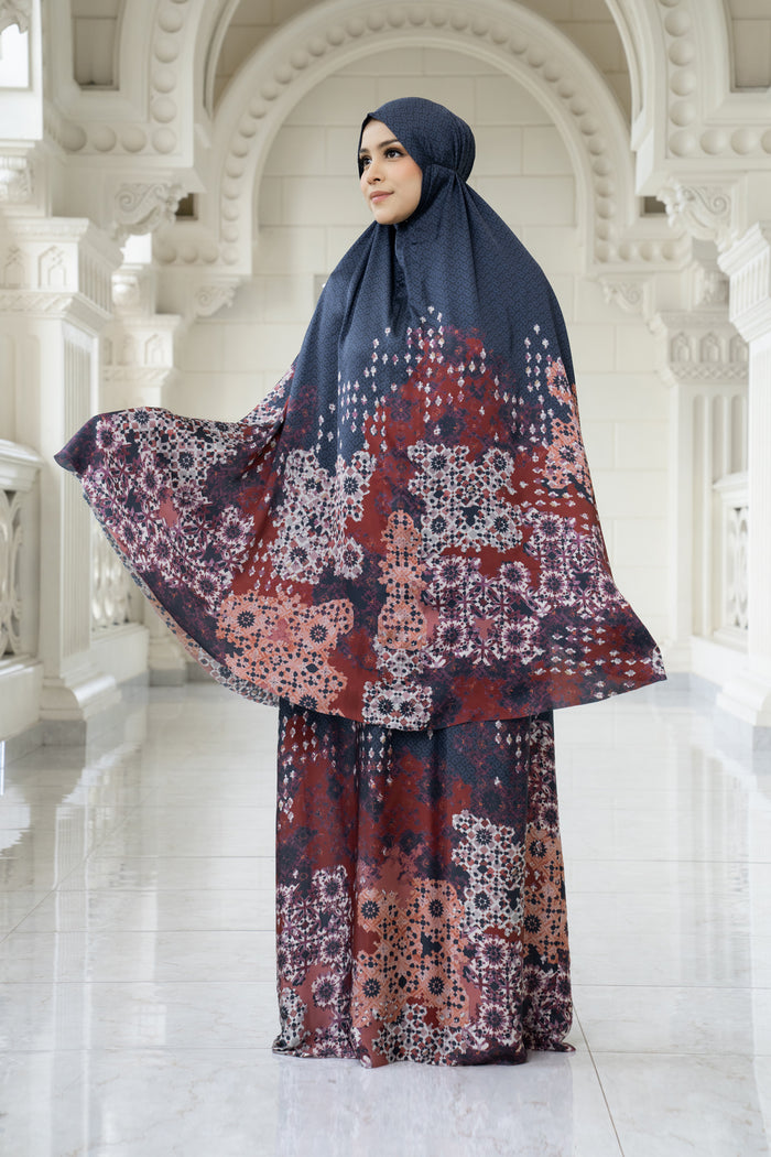 moroccan satin silk prayer robe in dusk by buttonscarves front view