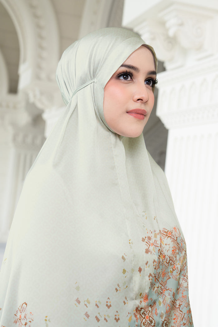 moroccan satin silk prayer robe in ivory by buttonscarves detail