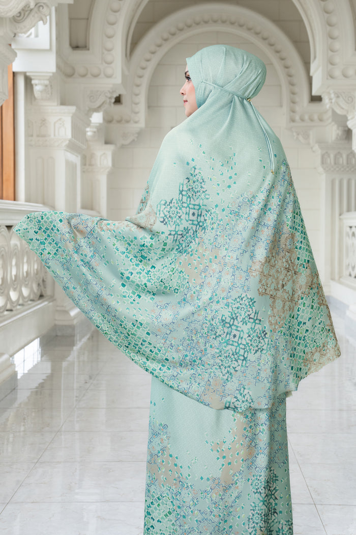 moroccan satin silk prayer robe in jewel by buttonscarves back view