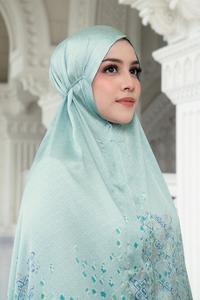 moroccan satin silk prayer robe in jewel by buttonscarves detail