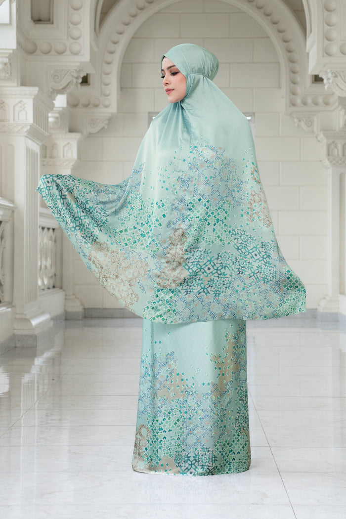 moroccan satin silk prayer robe in jewel by buttonscarves front view