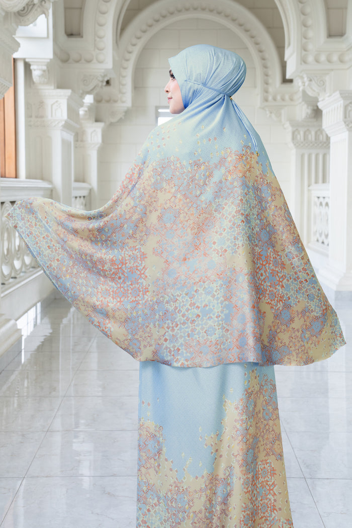 moroccan satin silk prayer robe in oasis by buttonscarves back view
