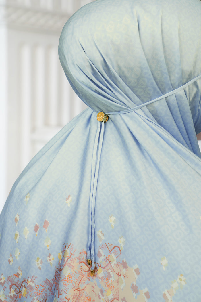 moroccan satin silk prayer robe in oasis by buttonscarves with adjustable back tie
