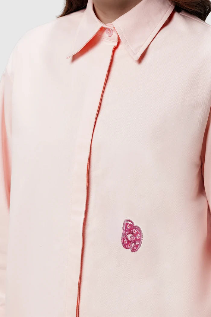 nagita cotton shirt in pink by buttonscarves x nagita slavina embroidered nagita monogram patch detail