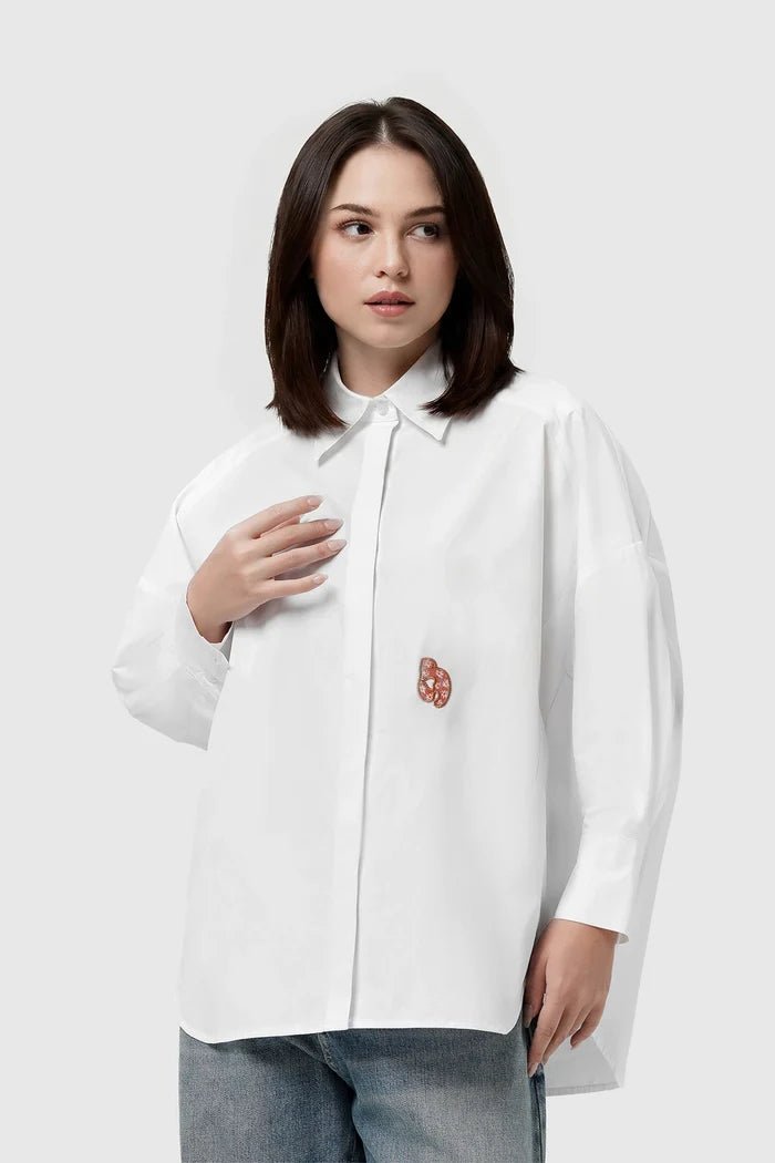 nagita cotton shirt in white by buttonscarves x nagita slavina front view