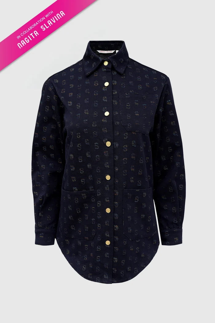 nagita denim shirt in navy by buttonscarves x nagita slavina