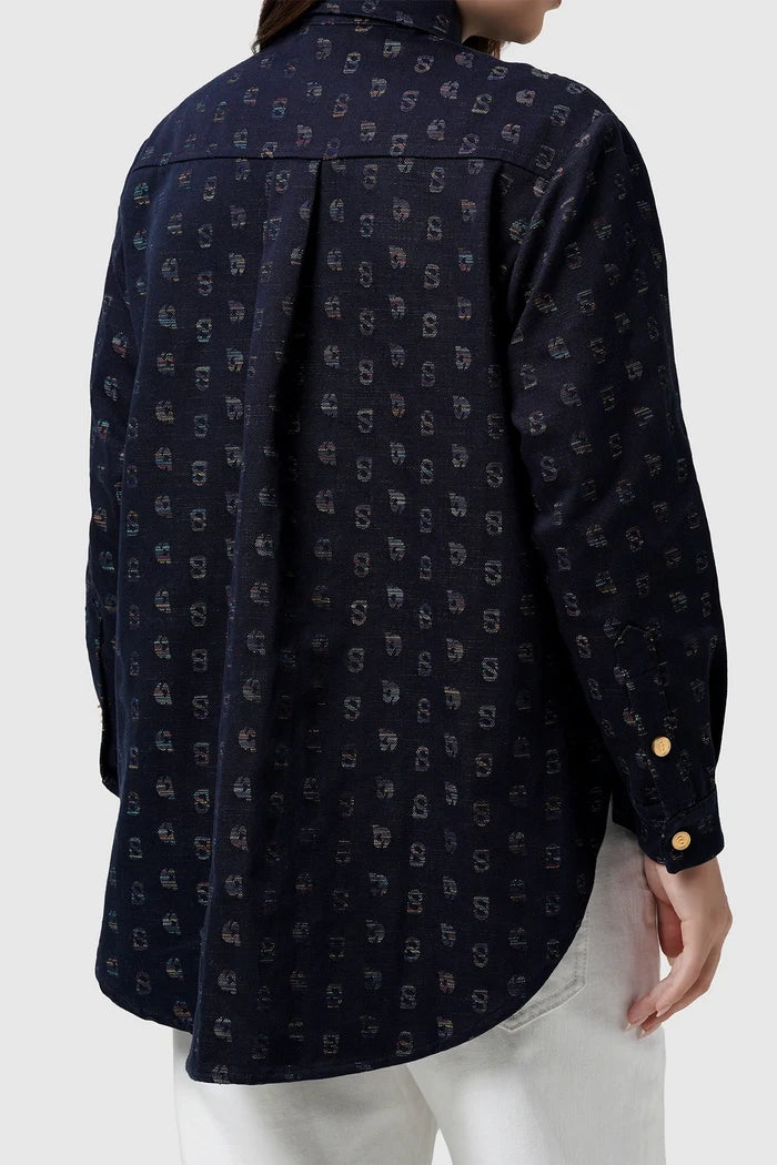 nagita denim shirt in navy by buttonscarves x nagita slavina back view