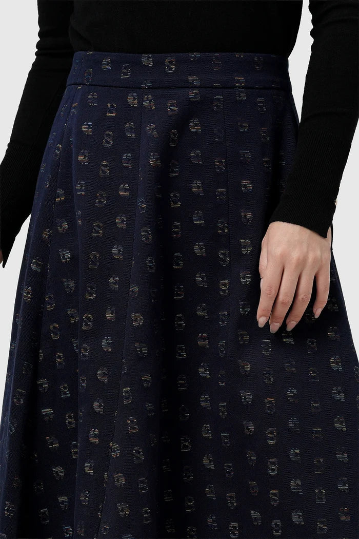 nagita denim skirt in navy by buttonscarves x nagita slavina pattern detail
