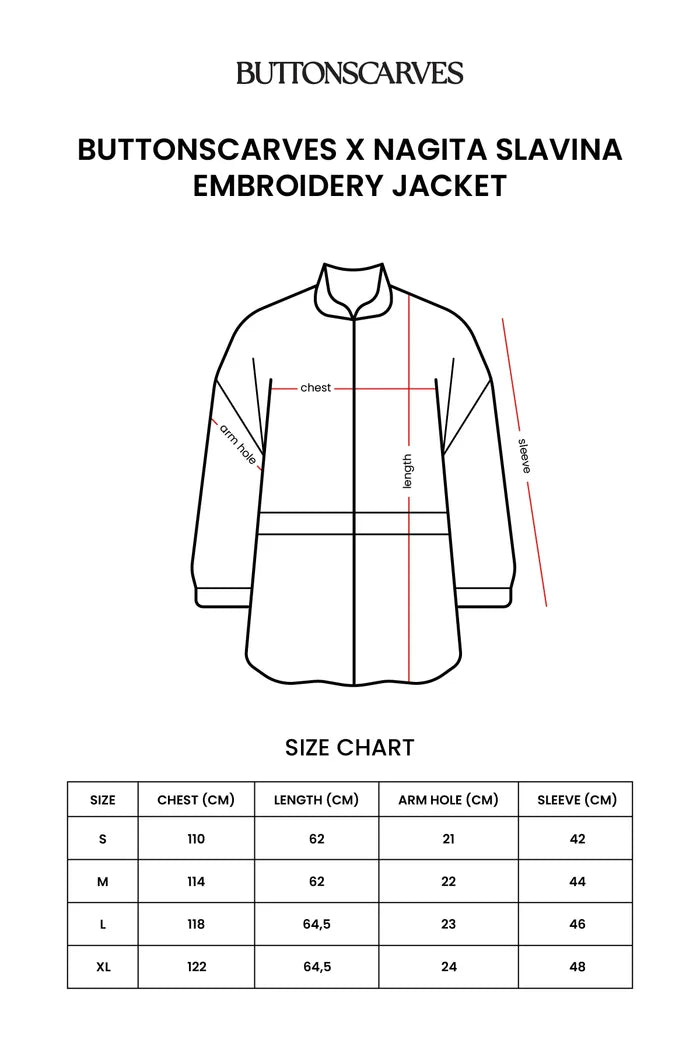 nagita embroidery jacket in white by buttonscarves x nagita slavina size guide
