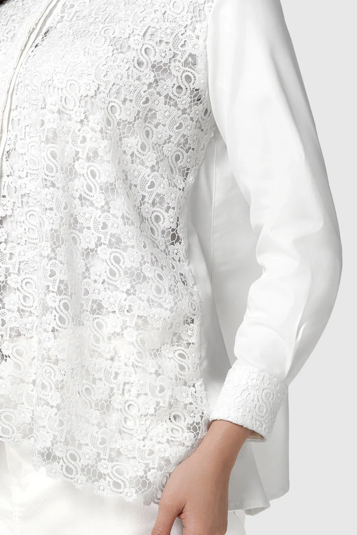 nagita embroidery mix fabric shirt in white by buttonscarves x nagita slavina detail