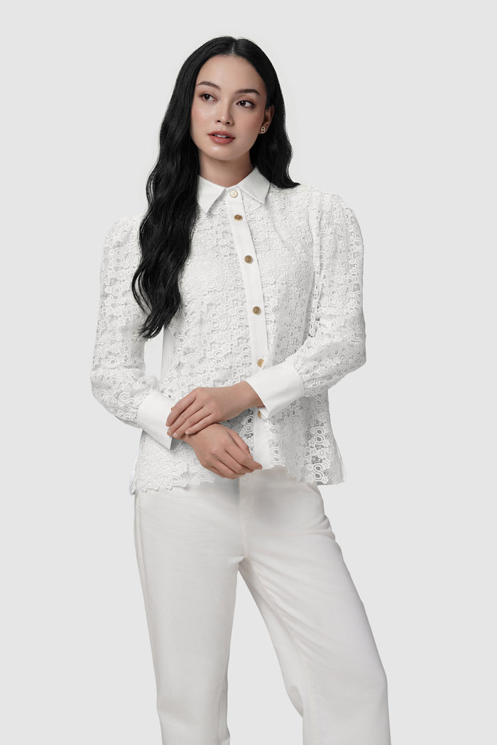 nagita embroidery shirt in white by buttonscarves x nagita slavina front view