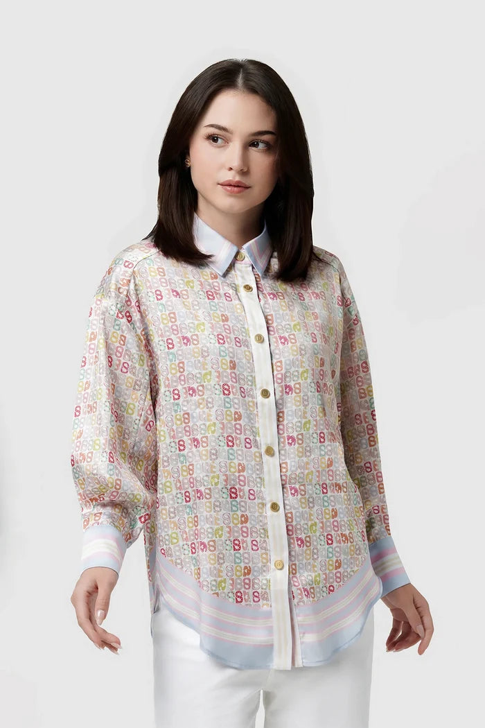 nagita oversized shirt in blue by buttonscarves x nagita slavina front view