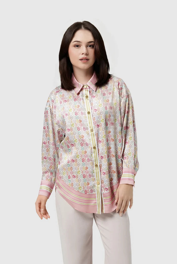 nagita oversized shirt in peach by buttonscarves x nagita slavina front view