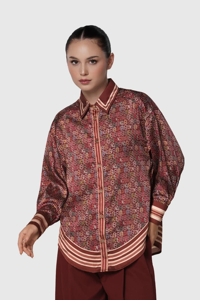 nagita oversized shirt in pomegranate by buttonscarves x nagita slavina front view