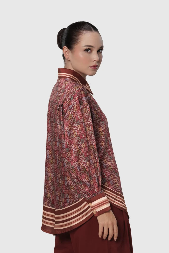 nagita oversized shirt in pomegranate by buttonscarves x nagita slavina side view