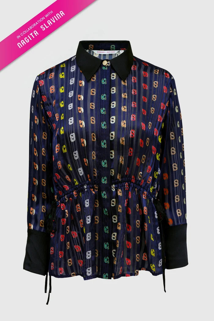 nagita silk shirt in navy by buttonscarves x nagita slavina
