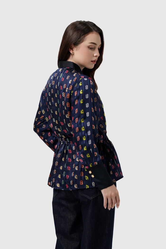 nagita silk shirt in navy by buttonscarves x nagita slavina back view