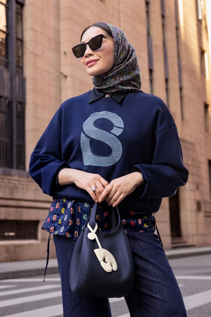 nagita sweatshirt in navy by buttonscarves x nagita slavina style look