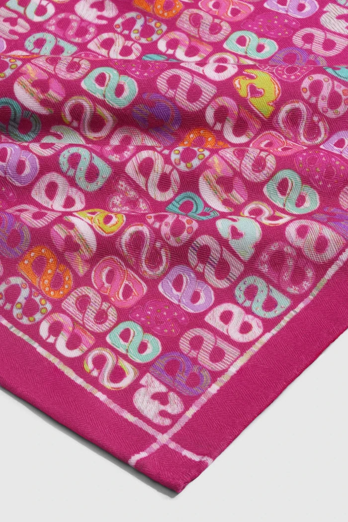 nagita wool scarf in fuchsia rose by buttonscarves x nagita slavina monogram pattern detail