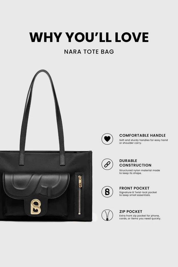 nara tote bag in black by buttonscarves feature overview