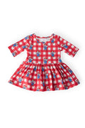 (S) Nebraska Plaid Herbie Husker 3/4 Sleeve Twirl Bodysuit-Mila & Rose ®