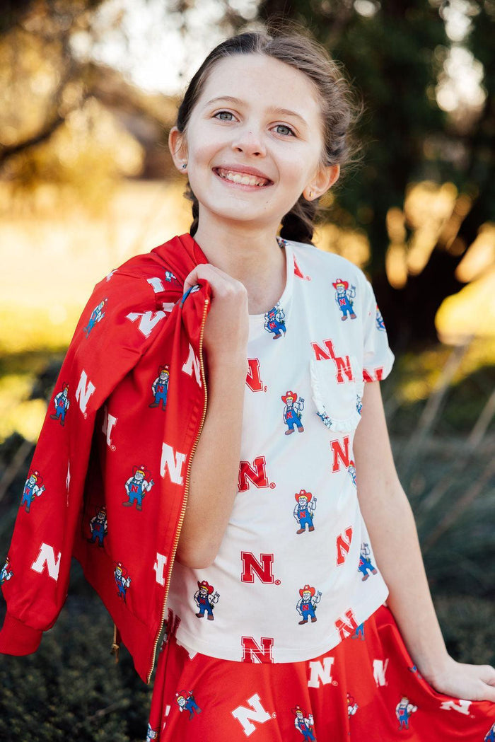 Nebraska Red Herbie Husker Satin Jacket-Mila & Rose ®